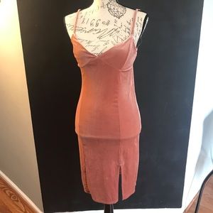 Blush suede dress with split. Wore 1 time. Size L